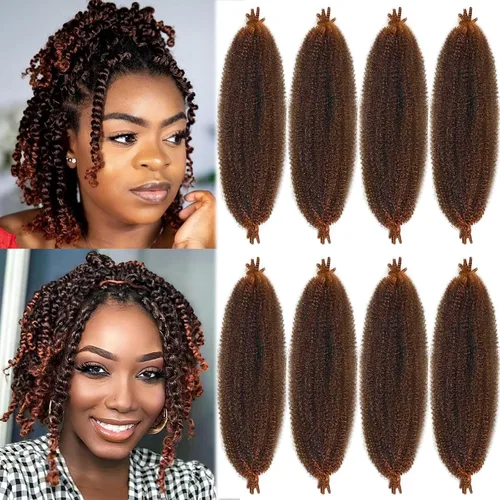 Miniatura 10 de Cabello Spring Twist Pre-Esponjado Color 4 Cabello Afro de Giros Elásticos 8 Paquetes Cabello Marrón Marley Twist para Trenzado para Locs de Marrón