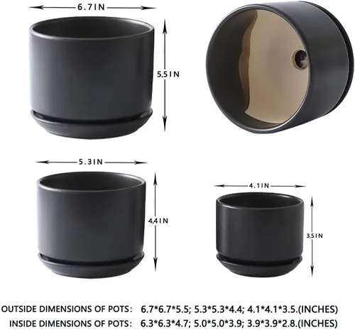 Miniatura 2 de Yishang Macetas suculentas de cerámica esmaltada de 6.7 + 5.3 + 4.1 pulgadas con platillos conectados, macetas redondas de cerámica modernas