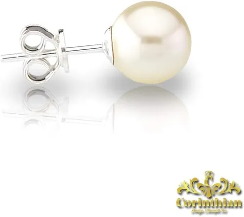 Miniatura 7 de Auténtico cristal europeo fino 0.315 in redondo simulado perla S925 pendientes de tuerca de plata esterlina sólida para las mujeres