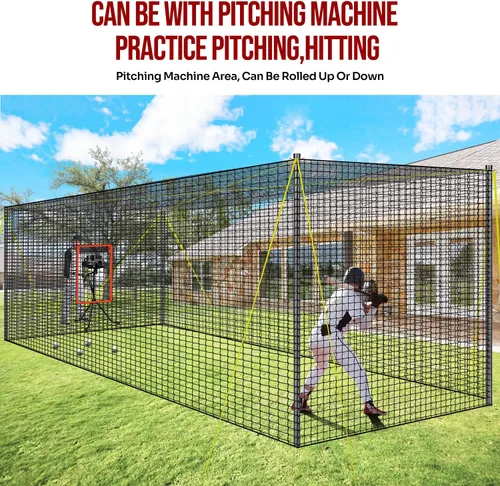 Miniatura 4 de PLAYAPUT Jaula de bateo portátil de béisbol y sóftbol, 22 pies x 12 pies x 8 pies, red de bateo con agujero para máquina de lanzar, puerta