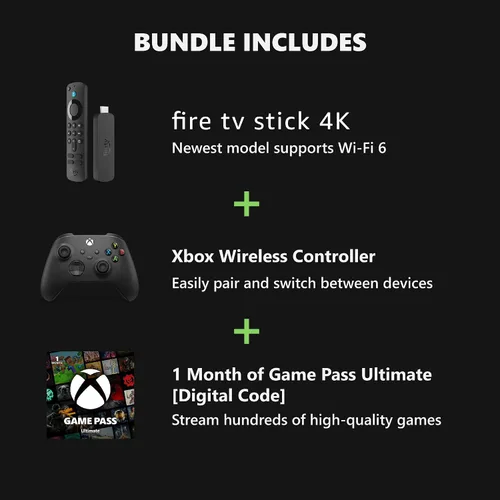 Miniatura 2 de Xbox Wireless Controller (2025) Carbon Black + Fire TV Stick 4K Game Pass Ultimate 1 Month - Gaming Bundle, Windows, Mobile & Smart TVs