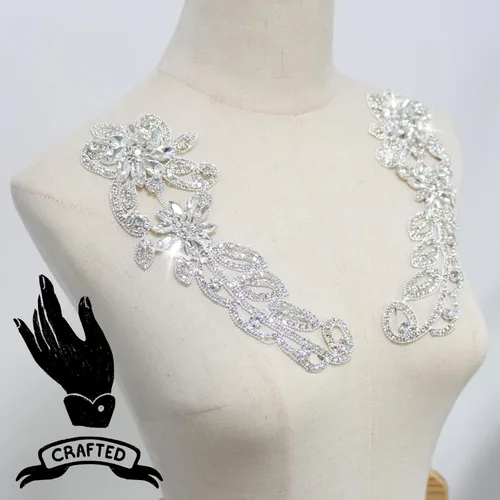 Miniatura 4 de PEARLY JUN Apliques de Pedrería Plateados Parches de Apliques de Diamantes para Vestidos Costura a Mano Proyectos de Manualidades DIY Ropa de Boda