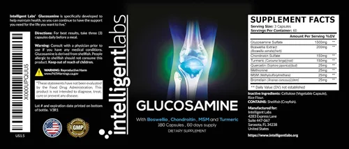 Miniatura 2 de Intelligent Labs Complejo de alta resistencia de glucosamina y condroitina con MSM 180 cápsulas Apoyo del sistema inmunológico con suplementos