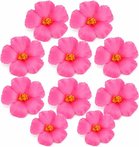 Miniatura 15 de HOMSFOU 10 piezas de flores tropicales de hibisco sintético, decoraciones florales hawaianas para interiores y exteriores, suministros de fiesta