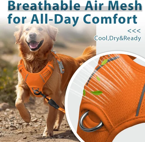 Miniatura 4 de BARKBAY Arnés para perro sin tirones con bolsillo para etiqueta de identificación, resistente, reflectante, de fácil control para perros grandes