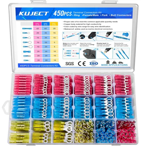 Miniatura 18 de Kuject Kit de 320 conectores de alambre termorretráctil, terminales eléctricos a prueba de agua, conectores de pala aislados para camiones marinos