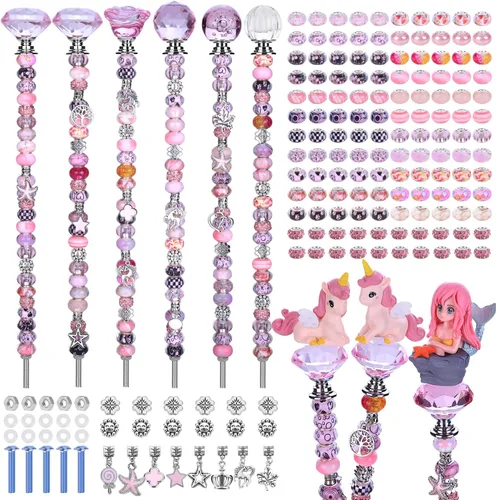 Miniatura 10 de Kit de 158 piezas de varitas de hadas de bricolaje para jardín, múltiples esquemas de color con cuentas europeas, cristales y puntas de diamante