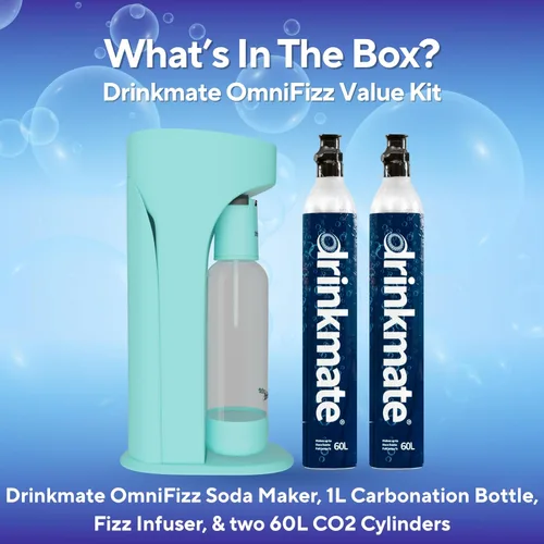 Miniatura 5 de Drinkmate OmniFizz - Máquina para hacer agua con gas y refrescos, carbonata cualquier bebida, paquete de burbujas. Incluye dos cilindros de CO2