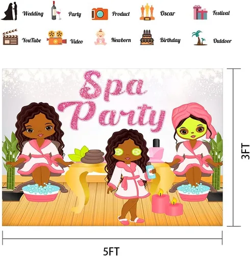 Miniatura 2 de Telones de fondo de fiesta de spa para niños para fotografía de cumpleaños 10 para niñas, fiesta de spa, día de spa, telón de fondo fotográfico