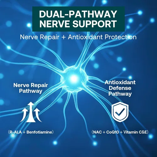Miniatura 7 de Suplemento nervioso de apoyo a la neuropatía - Suplemento avanzado de ácido R-alfa lipoico con benfotiamina, NAC y complejo B para la salud
