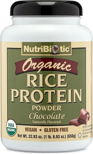 NutriBiotic Chocolate con proteína de arroz orgánico certificado, 22.9 onzas, proteína vegana baja en carbohidratos en polvo, crudo, certificado