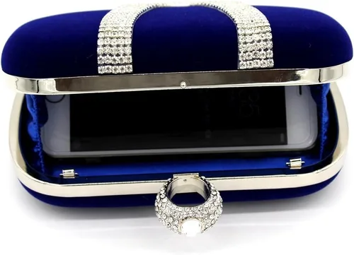 Miniatura 4 de Bolso de noche con cierre de anillo de cristal de diamantes de imitación para fiesta de boda, Azul