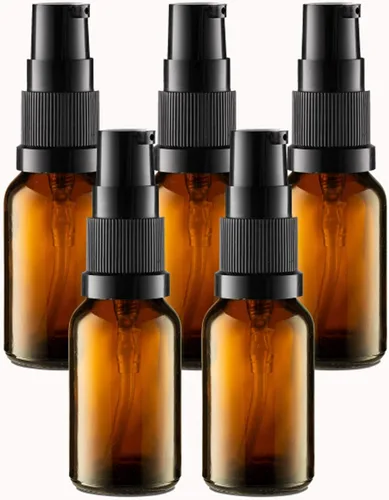 Miniatura 6 de VitalUp Botella de bomba de vidrio ámbar recargable vacía ideal para crema de loción, aceite esencial, contenedor pequeño de viaje, paquete de 2