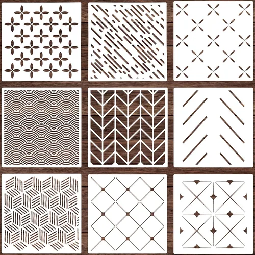 9 plantillas geométricas de pared de 12 x 12 pulgadas, plantillas de pared geométricas de espiga de espiga, plantillas de pintura reutilizables,