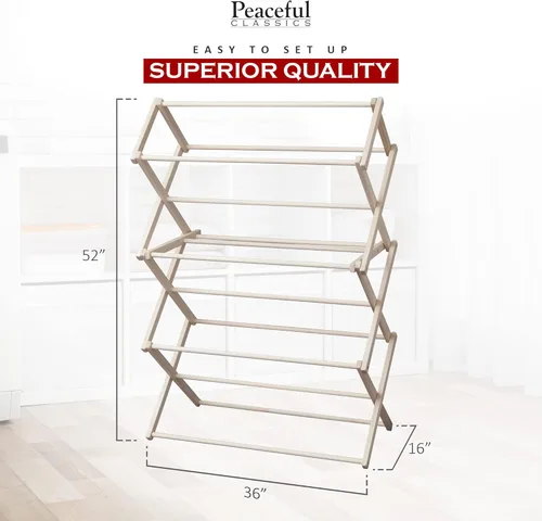 Miniatura 2 de Peaceful Classics Amish - Estante de madera para ropa sucia, hecho a mano, estante de secado plegable para toallas, mantas, artículos esenciales