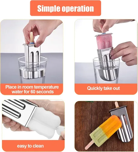 Miniatura 4 de Moldes de paletas de acero inoxidable, juego de 6 moldes para hacer helados, moldes de paletas caseras reutilizables de metal con palos y bolsas