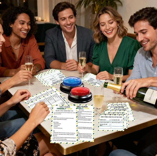 Miniatura 4 de Juego de Cartas Feud Familiar con 2 Timbres de Respuesta, Diversión de Noche de Juegos de Reunión Familiar Trivia para Fiestas de Reuniones