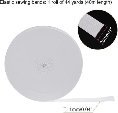 Miniatura 2 de HARFINGTON Bandas elásticas de costura de 44 yardas, 1 pulgada y 0.984 in de ancho, cordón elástico de punto plano para proyectos de bricolaje