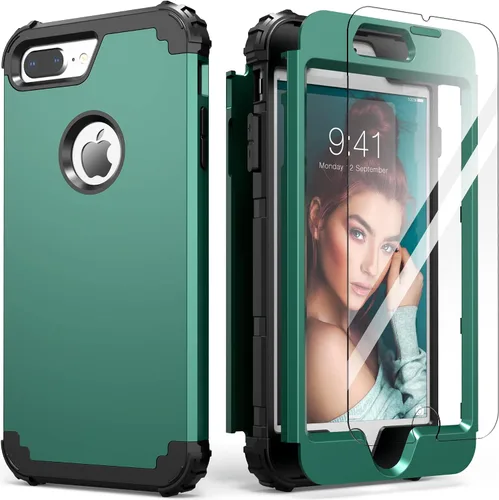 Miniatura 19 de IDweel Funda para iPhone 8 Plus, para iPhone 7 Plus con Protector de Pantalla, 3 en 1 Híbrida Resistente a Golpes de Servicio Pesado, Cubierta Dura