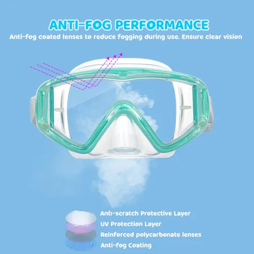 Miniatura 8 de Máscara de natación para niños, gafas de natación antivaho de 180° para niños, máscara de buceo, a prueba de fugas, con cubierta de nariz para niños