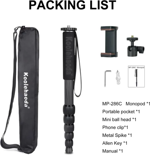 Miniatura 7 de Koolehaoda Monopod profesional de fibra de carbono, 6 secciones portátil compacto cámara de viaje monopod Unipod Stick para Canon Nikon Sony DSLR