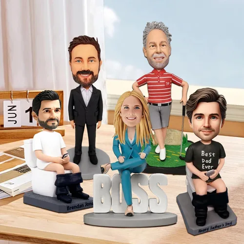 Miniatura 5 de Figura de cabeza de bobble personalizada, empleador masculino en traje negro, cabeza de bobble personalizada, figuras de cabeza de bobble, escultura