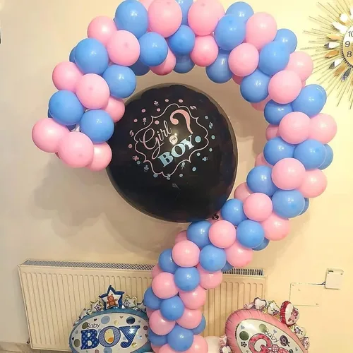 Miniatura 6 de Kit de arco de globos rosa y azul, kit de guirnalda de 100 globos azul claro rosa macarrón para revelación de género, globos de diferentes tamaños