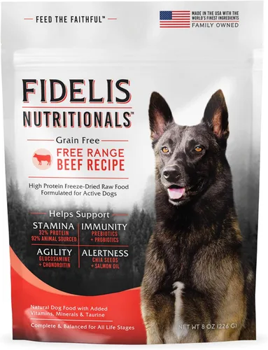 FIDELIS Alimento seco crudo liofilizado para perros pequeños, medianos y grandes, alto en proteínas, carne de res, arándanos, superalimentos, Omega