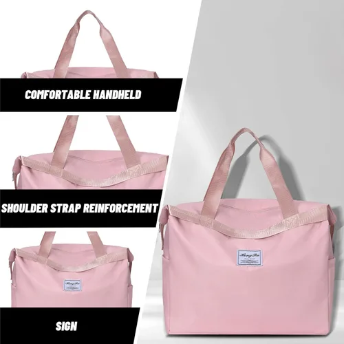 Miniatura 4 de Bolsas de lona de viaje, bolsa deportiva de gran capacidad, expandibles, bolsas de gimnasio ligeras para hombres y mujeres, Rosado, Classic