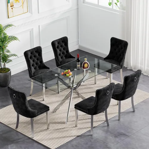 Miniatura 50 de Juego de 4 mesas de comedor de cristal para 4, juego de 4 mesas y sillas de cocina modernas, juego de mesa de comedor de cocina de 5 piezas con mesa