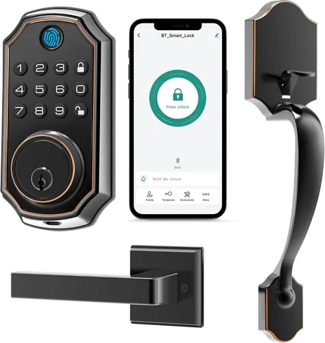 Miniatura 7 de LOCK&SOLVER Cerradura de puerta con teclado con asa, cerraduras inteligentes para puerta delantera, cerradura de entrada sin llave, cerradura