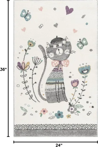 Miniatura 2 de SAFAVIEH Carousel Kids Collection - Alfombra decorativa de 2 x 3 pies, color marfil y rosa, diseño de gato, no desprende pelusa y de fácil cuidado