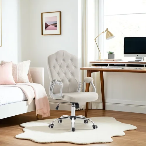 Miniatura 2 de BarberPub Silla ajustable para oficina en casa, silla de trabajo con soporte lumbar, bonita estación giratoria de uñas, ergonómica con reposabrazos