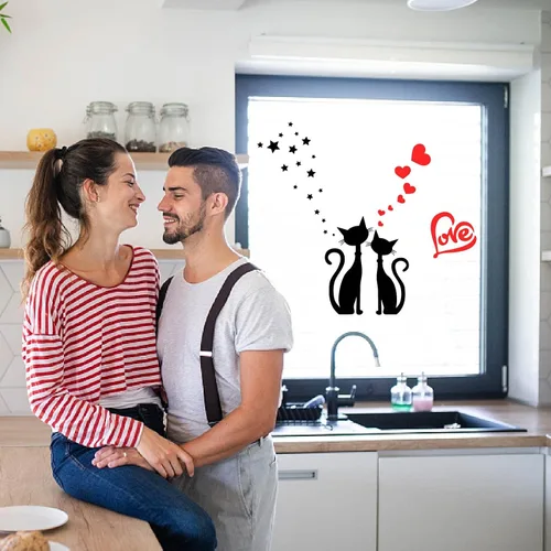PLIGREAT 31 calcomanías de pared de corazones de amor, gatos, calcomanías de pared para despegar y pegar, adhesivo de pared de vinilo extraíble para