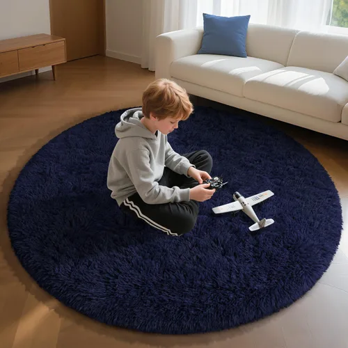 Miniatura 91 de EVOIONOS - Alfombra redonda gris para dormitorio, 5x5 pies; alfombras circulares suaves y esponjosas para sala de estar, alfombras de felpa peludas