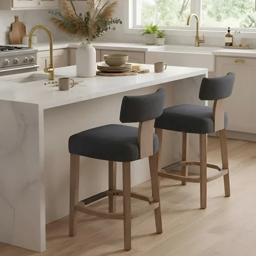 Miniatura 13 de RIVOVA Taburete de bar de 26 pulgadas de altura de mostrador, taburetes de bar de cocina modernos con respaldo y patas de madera maciza, taburetes