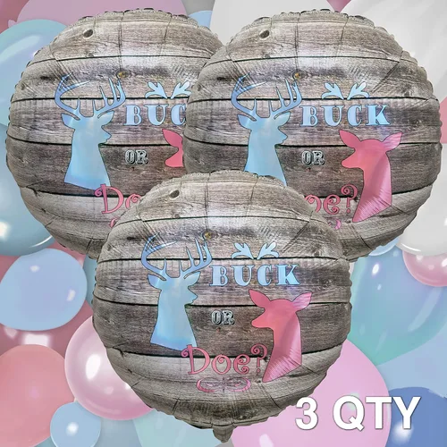 Miniatura 2 de Havercamp Buck or Doe? Globos de fiesta (3 piezas) 3 globos redondos de Mylar (18 pulgadas). Estos globos de revelación de género en madera