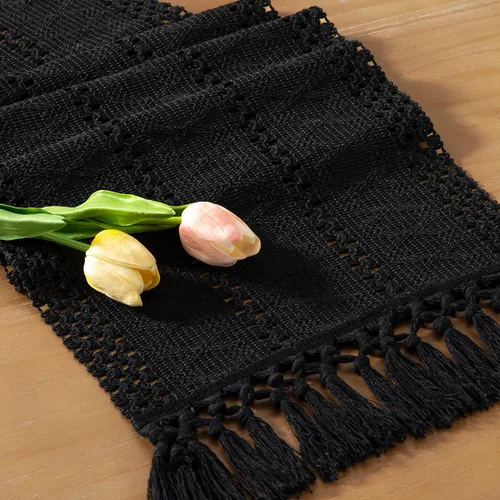 Miniatura 14 de Socomi Camino de mesa bohemio de verano rústico para comedor, cocina, centro de mesa, decoración pequeña de macramé de algodón y lino, camino