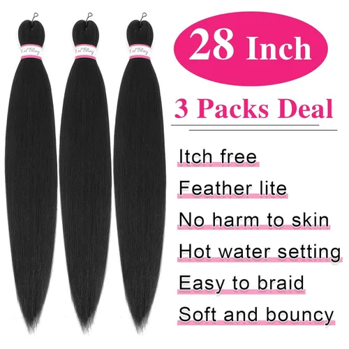 Miniatura 2 de Col bling Cabello trenzado preestirado de 28 pulgadas, 3 paquetes de extensiones de cabello largo para mujer, trenzas de caja, cabello preestirado