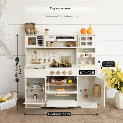 Miniatura 5 de Cocina de Juguete de Madera para Niños – Electrodomésticos Realistas, Almacenamiento Inteligente y 15 Accesorios Divertidos para Inspirar el Juego