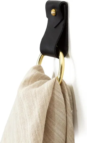 Pequeño gancho de pared de cuero ancho, anillo de toalla de plata para colgar en la pared, gancho para toalla de pared, correa de bucle de cuero