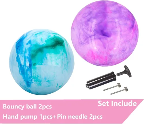 Miniatura 2 de Pelotas hinchables marmoleadas, juego de 2 bolas inflables grandes con bomba de aire manual y 2 puntas de cabeza