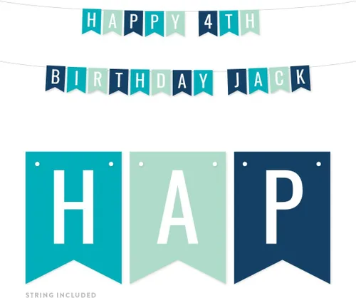 Miniatura 21 de Andaz Press Banderín colgante para decoración de fiesta, aguamarina, espuma de mar, verde menta, azul marino, feliz cumpleaños, paquete de 1