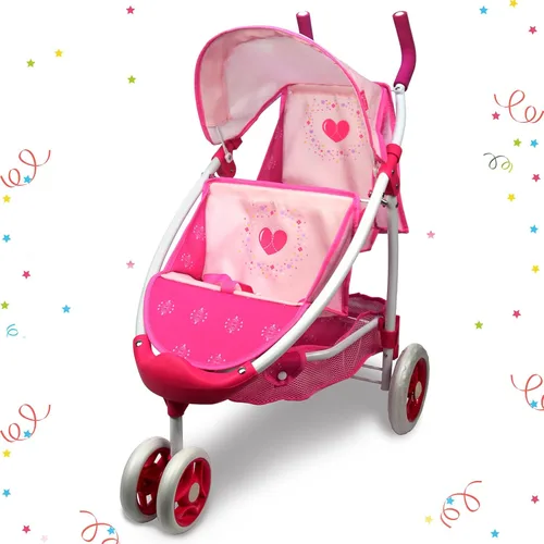ANIVIA DA601T - Cochecito de muñeca doble con diseño de corazón, plegable 1:1, adecuado para niños de 3 años en adelante, muñecas de hasta 14.2 in,