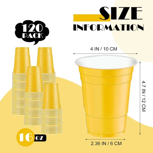 Miniatura 2 de 120 piezas 16 onzas Vasos de plástico amarillos para Acción de Gracias Vasos desechables de plástico amarillos Vasos de fiesta para beber