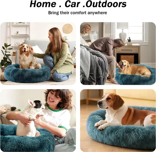 Miniatura 6 de NOYAL Cama Calmante en Forma de Rosquilla para Perros Pequeños a Medianos y Gatos - Cama para Mascotas de Felpa de Piel Sintética Anti-Ansiedad