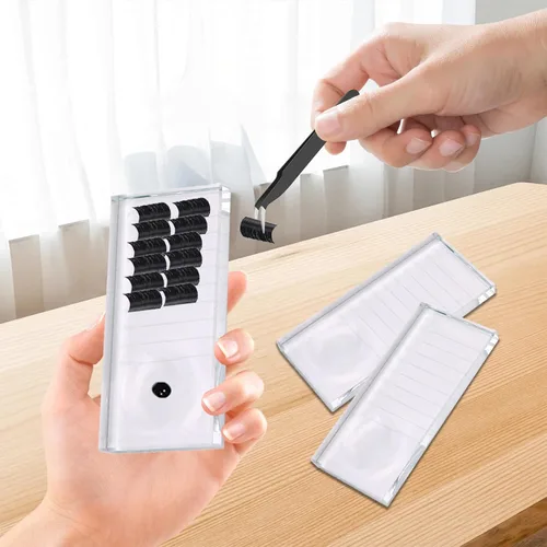 Miniatura 6 de Paquete de 2 bandejas de pestañas de cristal para extensiones de pestañas, azulejos adhesivos transparentes para extensiones de pestañas, bandejas