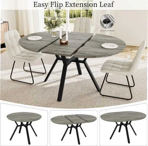 Miniatura 4 de HIPIHOM Juego de mesa de comedor redonda extensible para 6 personas, mesa de cocina extensible de 43.3 a 59.1 pulgadas con 6 sillas tapizadas, Mesa