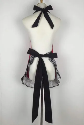 Miniatura 5 de Hyzrz Bonito delantal de encaje coqueto con bolsillo, divertido delantal retro sexy de cocina para mujeres y niñas (negro)
