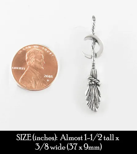 Miniatura 9 de Woot & Hammy Colgante de escoba de bruja o besom con luna creciente, 100% plata de ley, hecho a mano
